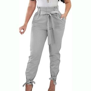 Women Solid Casual Work Trousers High Waist Ruffle